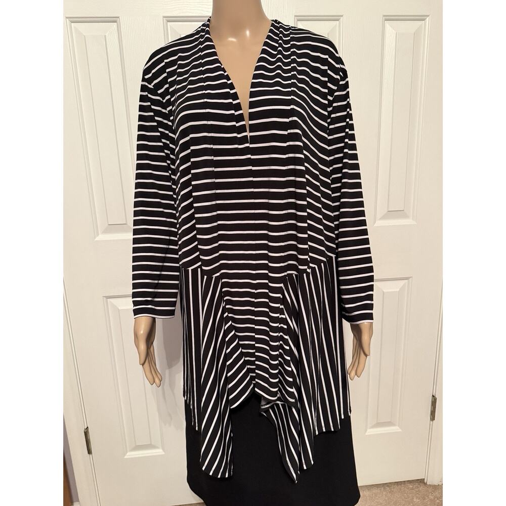 Dress Barn Black and White Striped Asymmetrical Cardigan, 2X